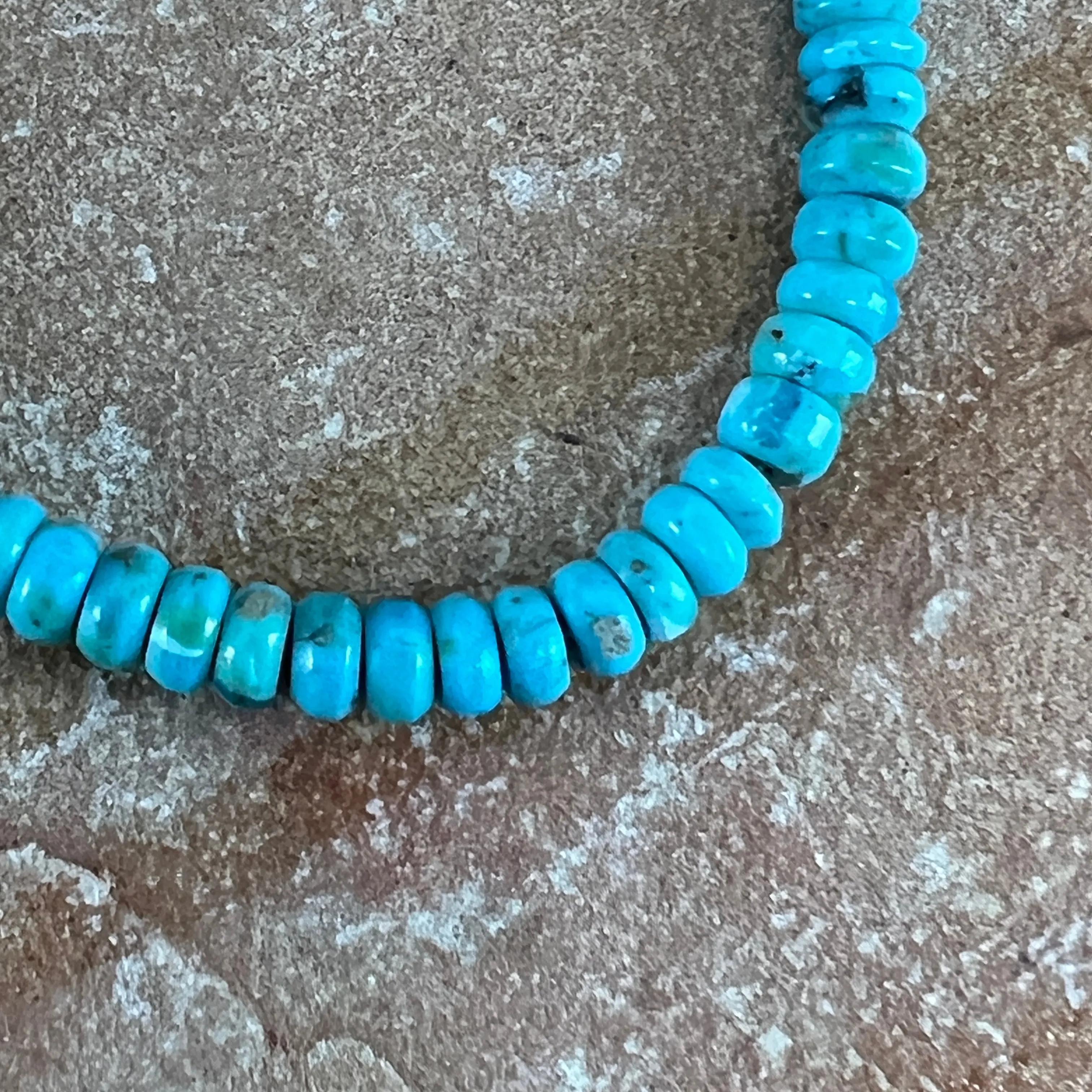 18" Kingman Turquoise Sterling Silver Beaded Necklace by Robert Tenorio