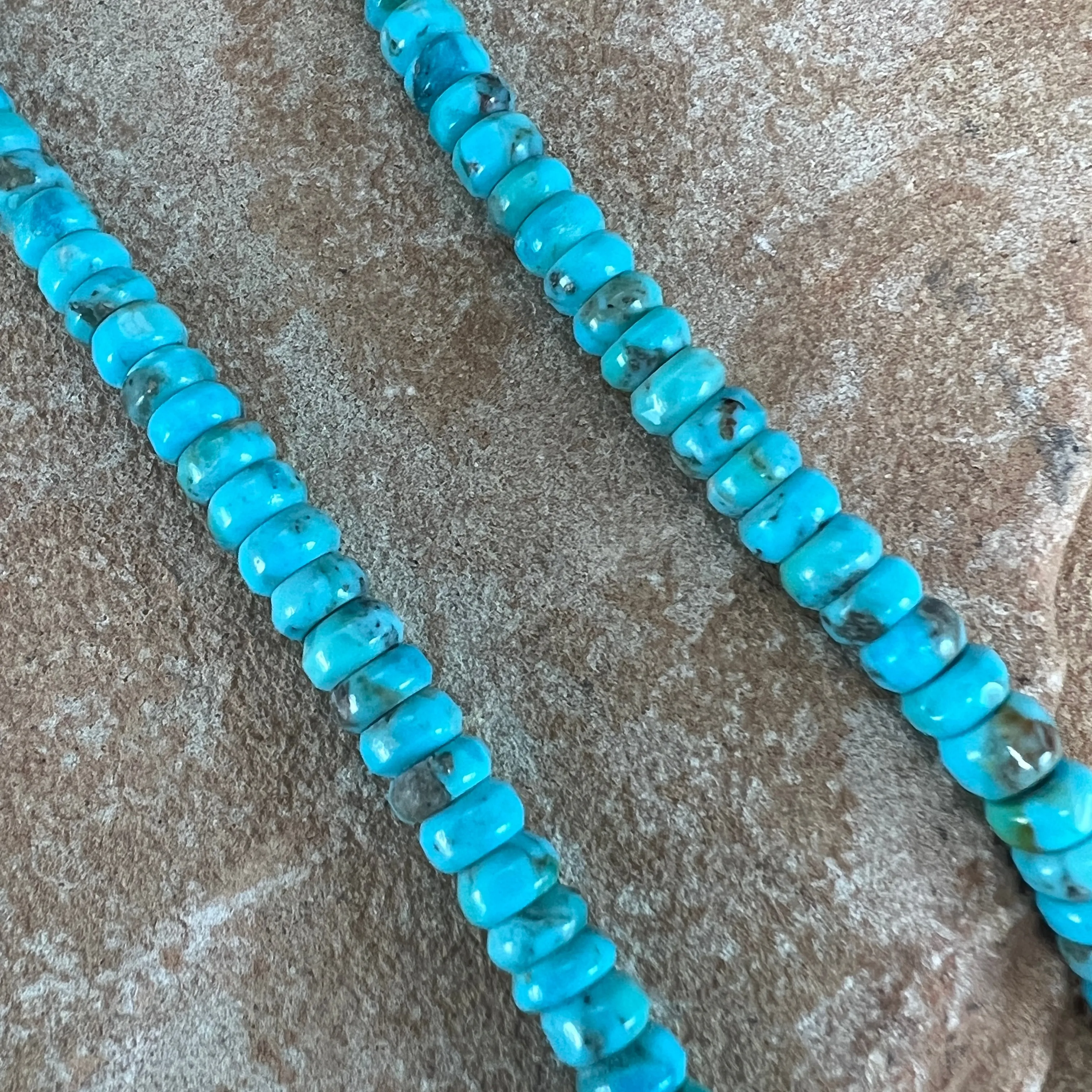 18" Kingman Turquoise Sterling Silver Beaded Necklace by Robert Tenorio