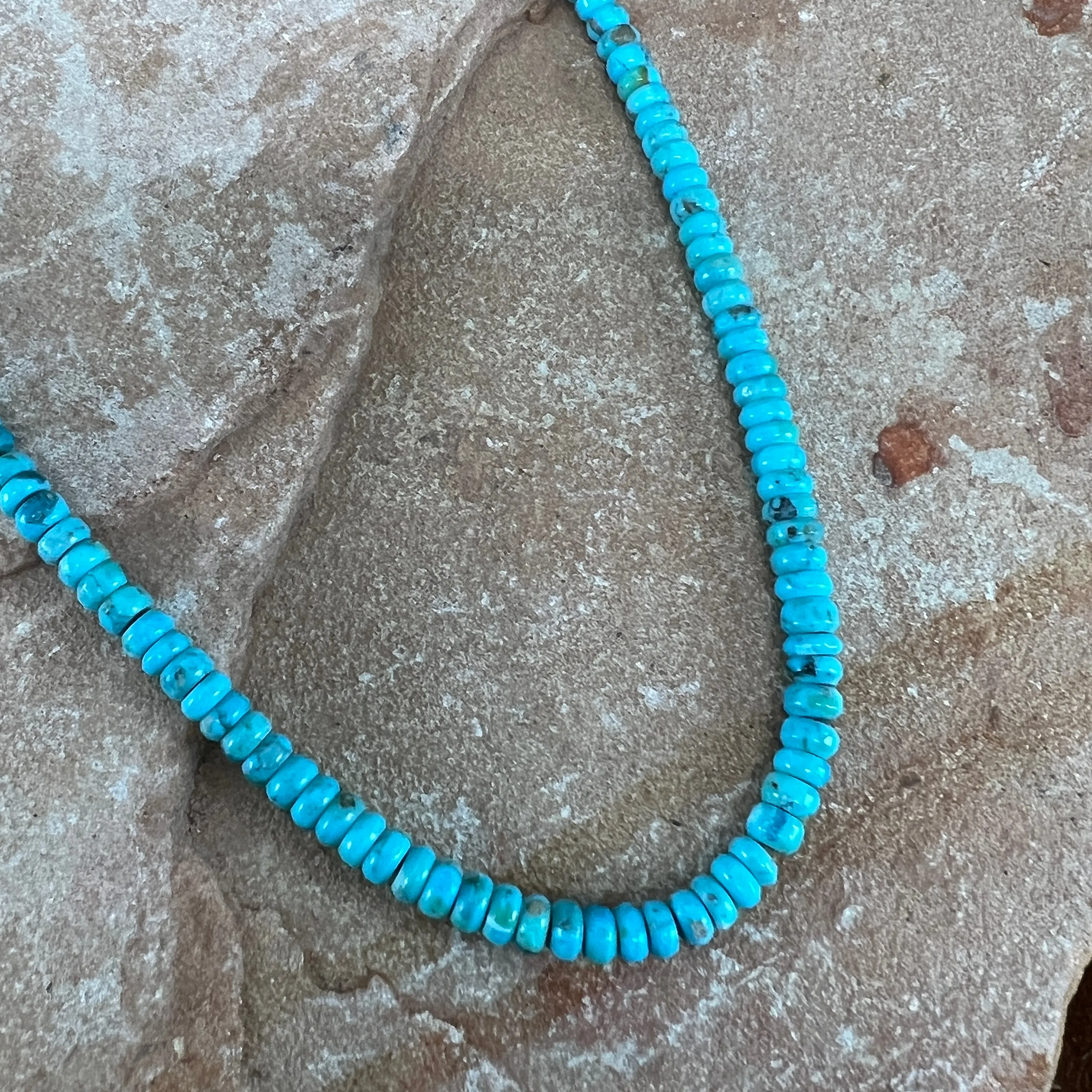 18" Kingman Turquoise Sterling Silver Beaded Necklace by Robert Tenorio