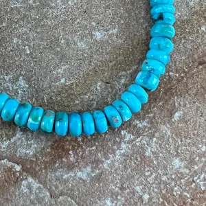 18" Kingman Turquoise Sterling Silver Beaded Necklace by Robert Tenorio