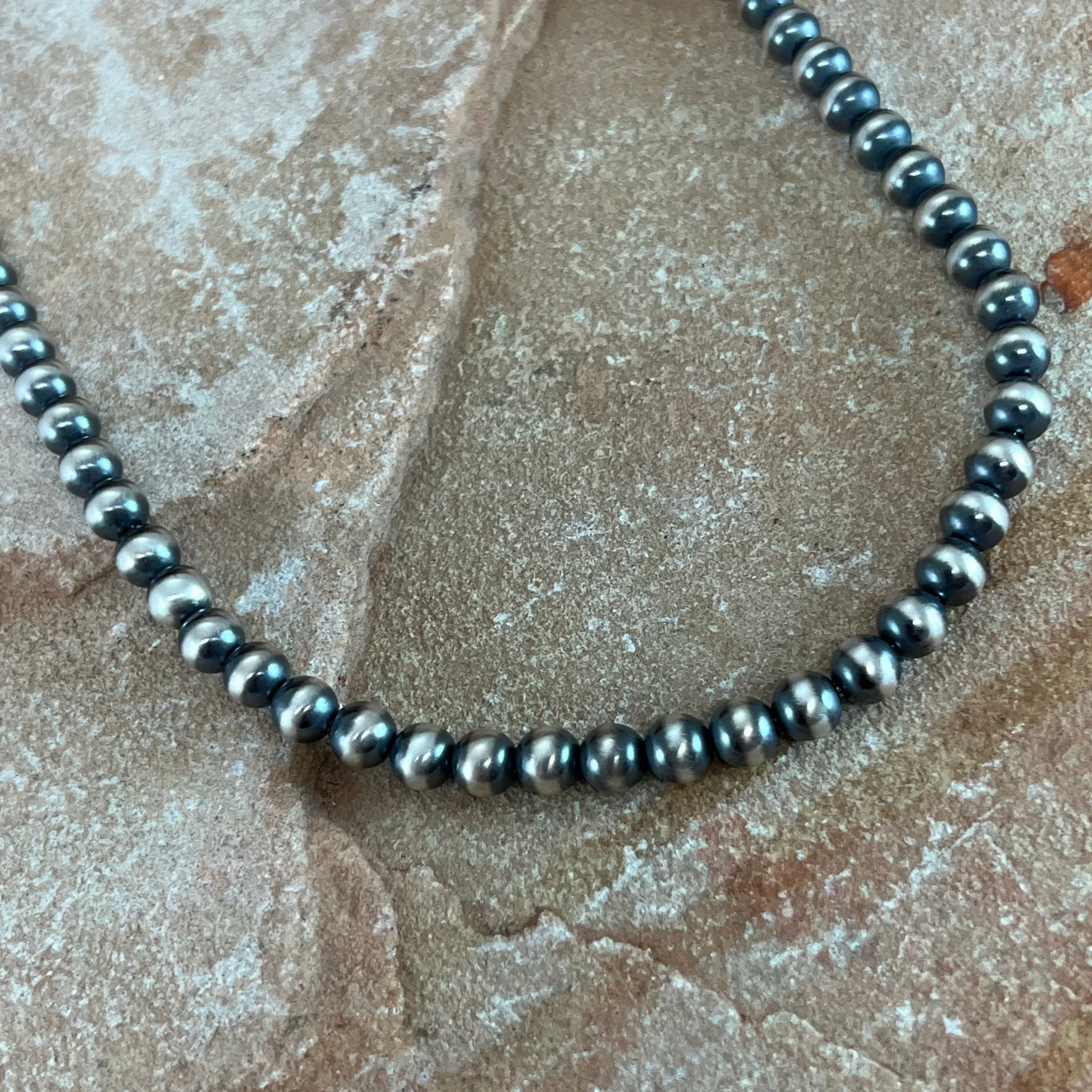 18" Single Strand Oxidized Sterling Silver Beaded Necklace 4 mm