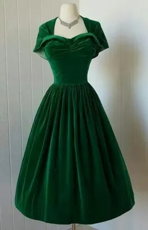1950S Vintage Prom Dress Green Velvet Homecoming Dresses