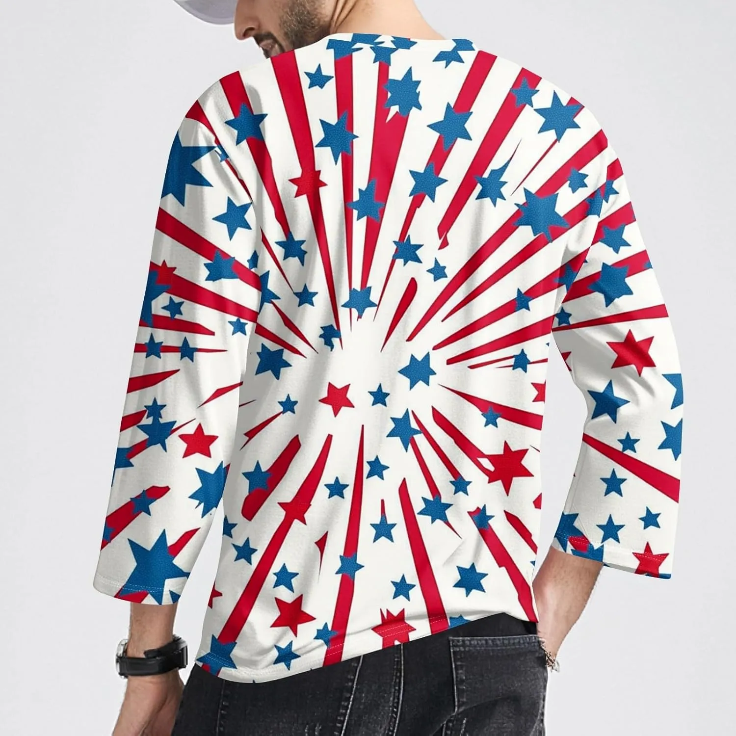4th of July Shirt Men Comfortable & Casual Flag Graphic 3/4 Sleeve Shirts 2025