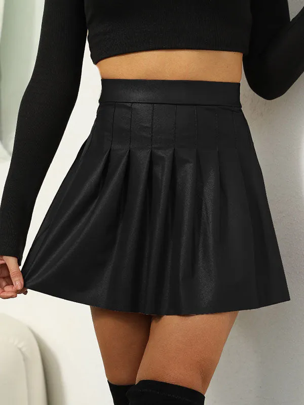 A-Line High Waisted Pleated Solid Color Split-Joint Skirts
