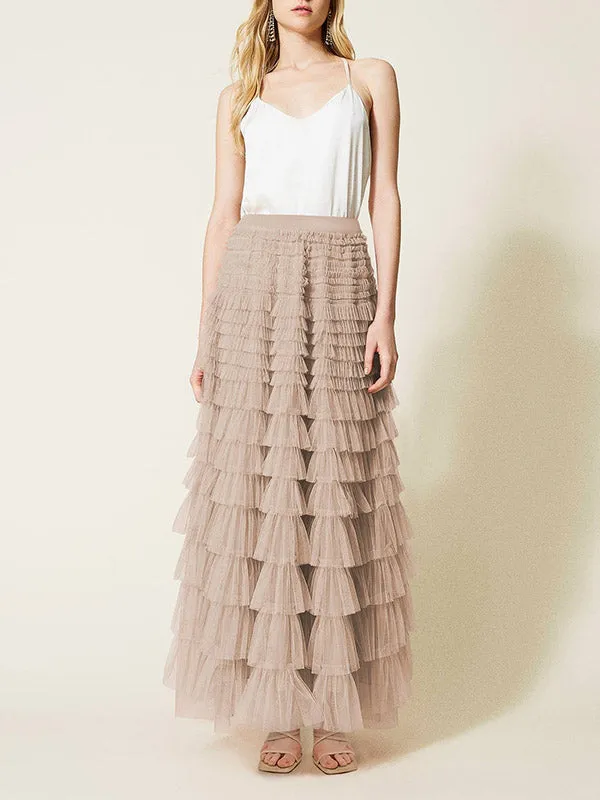 A-Line High Waisted Solid Color Tulle Skirts Bottoms