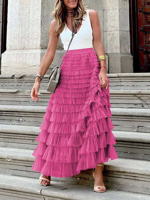 A-Line High Waisted Solid Color Tulle Skirts Bottoms