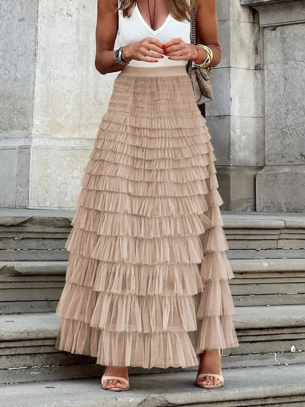 A-Line High Waisted Solid Color Tulle Skirts Bottoms