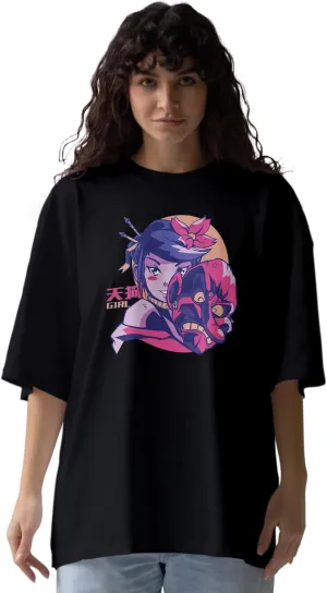 Anime Girl Trendy Oversized T-Shirts for Women, Cotton T-Shirts, Perfect for Casual Wear & Gifting | WB.6.39