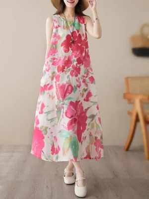 Artistry on Fabric Sleeveles Side Pocket Floral A-Line Dress