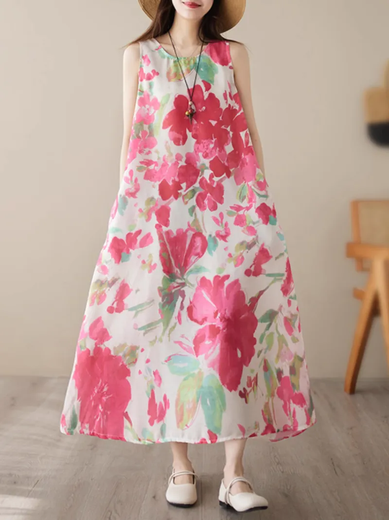 Artistry on Fabric Sleeveles Side Pocket Floral A-Line Dress