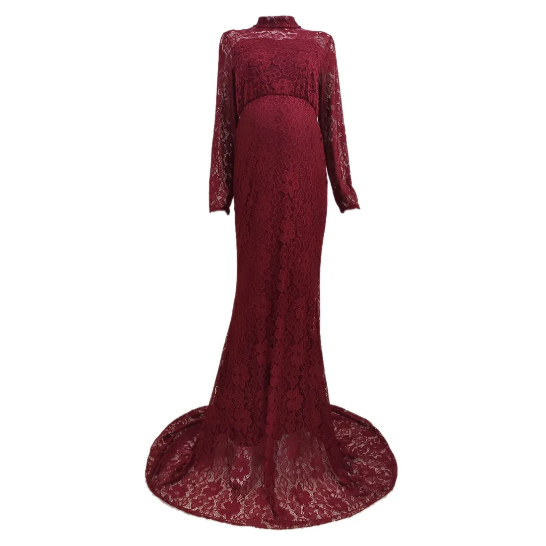 Babymoon High Neck Full Sleeve Maternity Gown Dress - Maroon