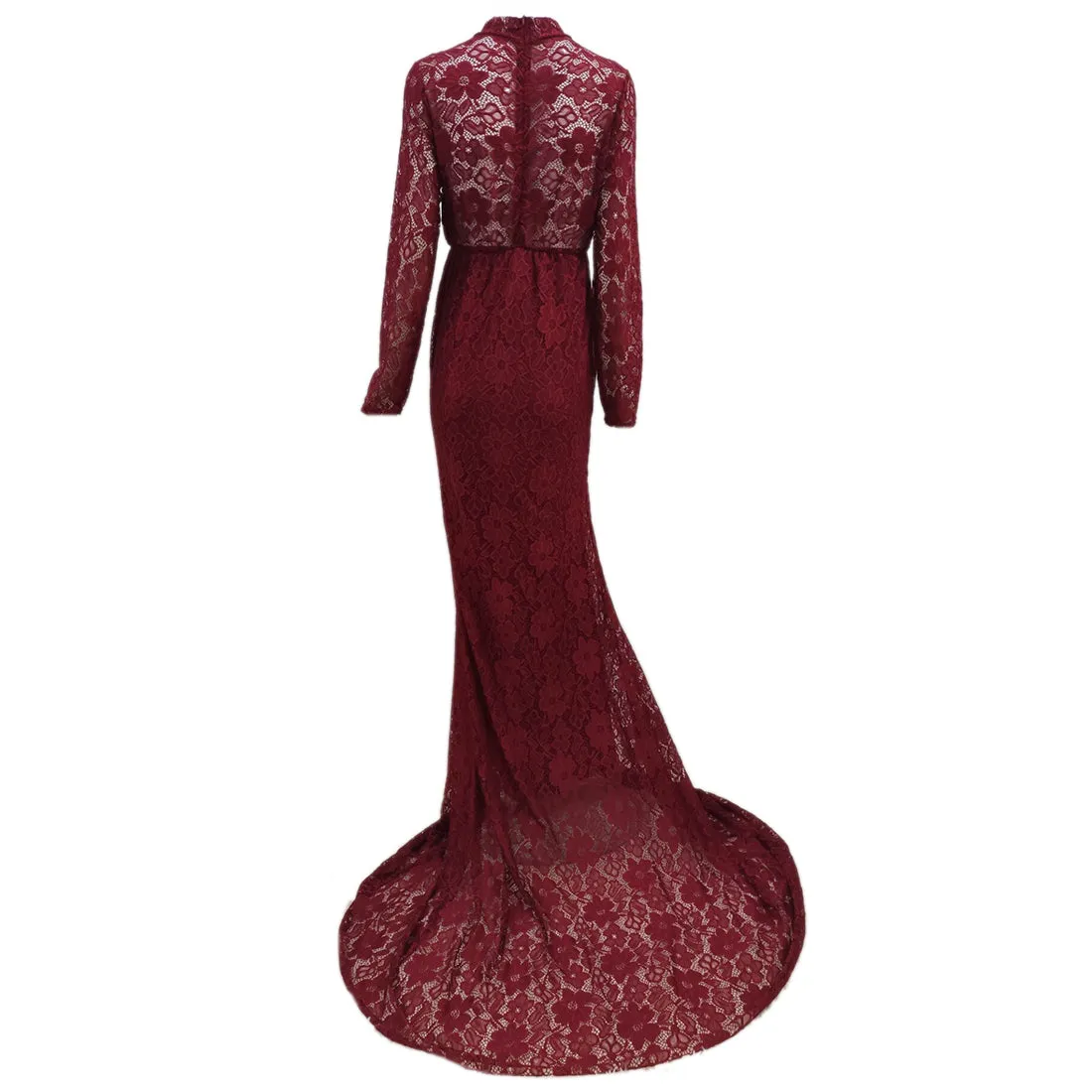 Babymoon High Neck Full Sleeve Maternity Gown Dress - Maroon
