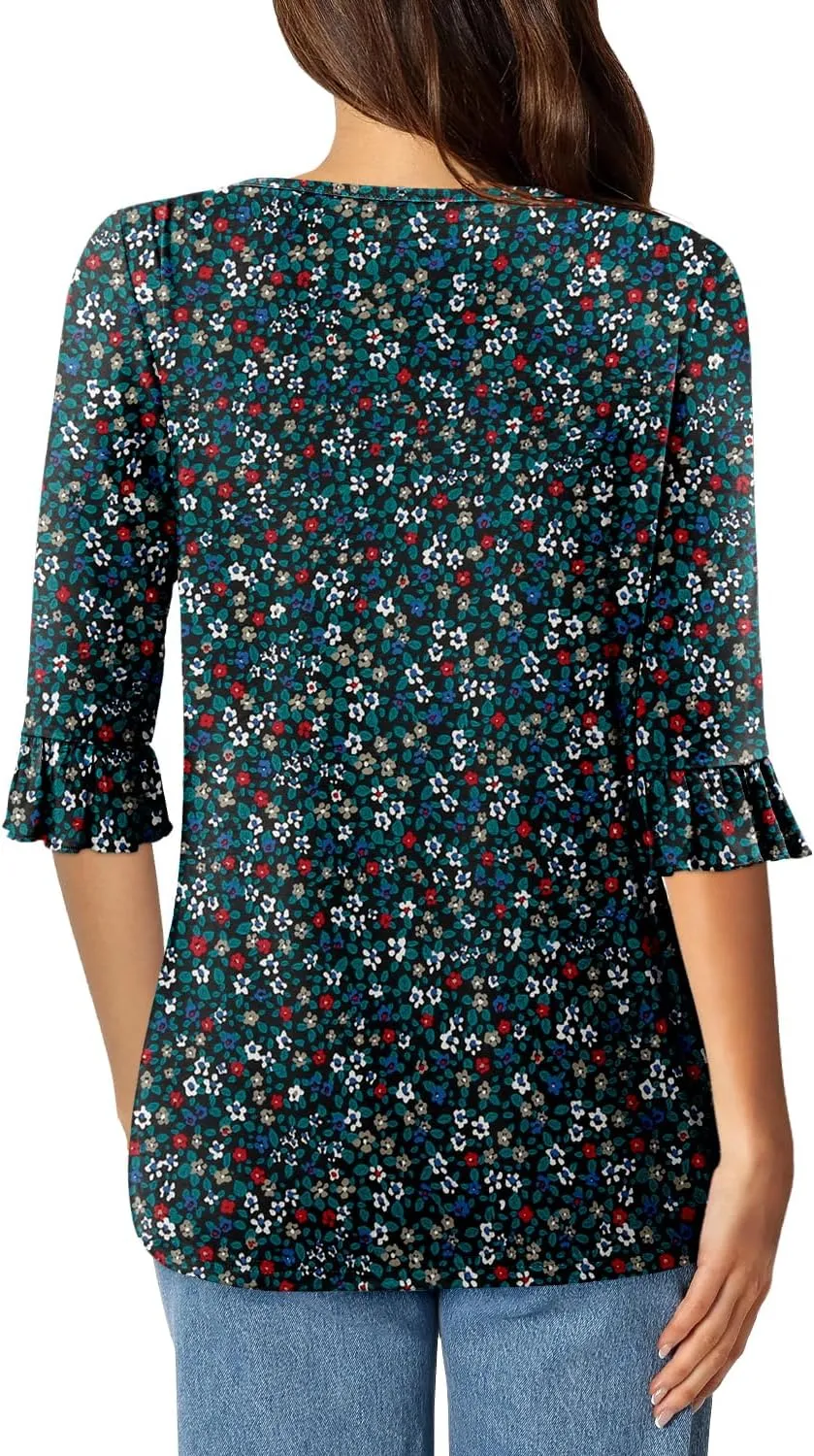 BETTE BOUTIK Womens Summer Tops Small V Neck Pleated Tops Tunic Tops Shirts S-3XL