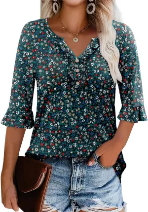 BETTE BOUTIK Womens Summer Tops Small V Neck Pleated Tops Tunic Tops Shirts S-3XL