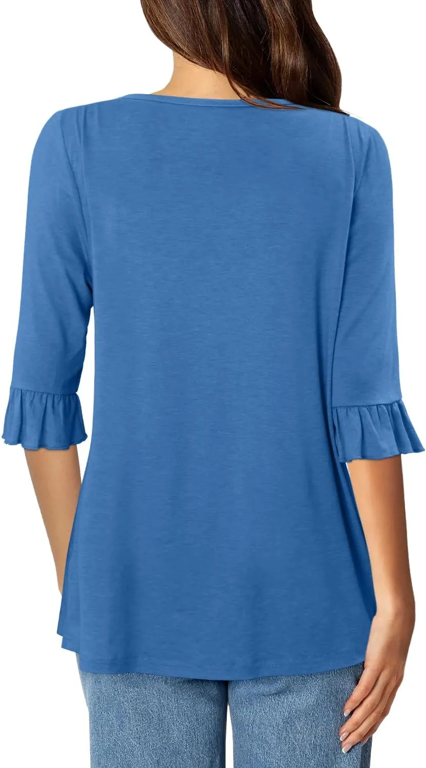 BETTE BOUTIK Womens Summer Tops Small V Neck Pleated Tops Tunic Tops Shirts S-3XL