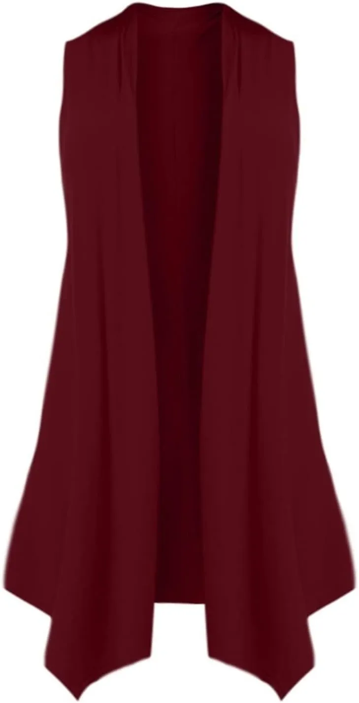 Binmer Womens Long Vests Sleeveless Draped Lightweight Open Front Cardigan Duster 2024 Summer Casual Asymmetric Hem Cover Up