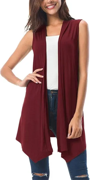 Binmer Womens Long Vests Sleeveless Draped Lightweight Open Front Cardigan Duster 2024 Summer Casual Asymmetric Hem Cover Up