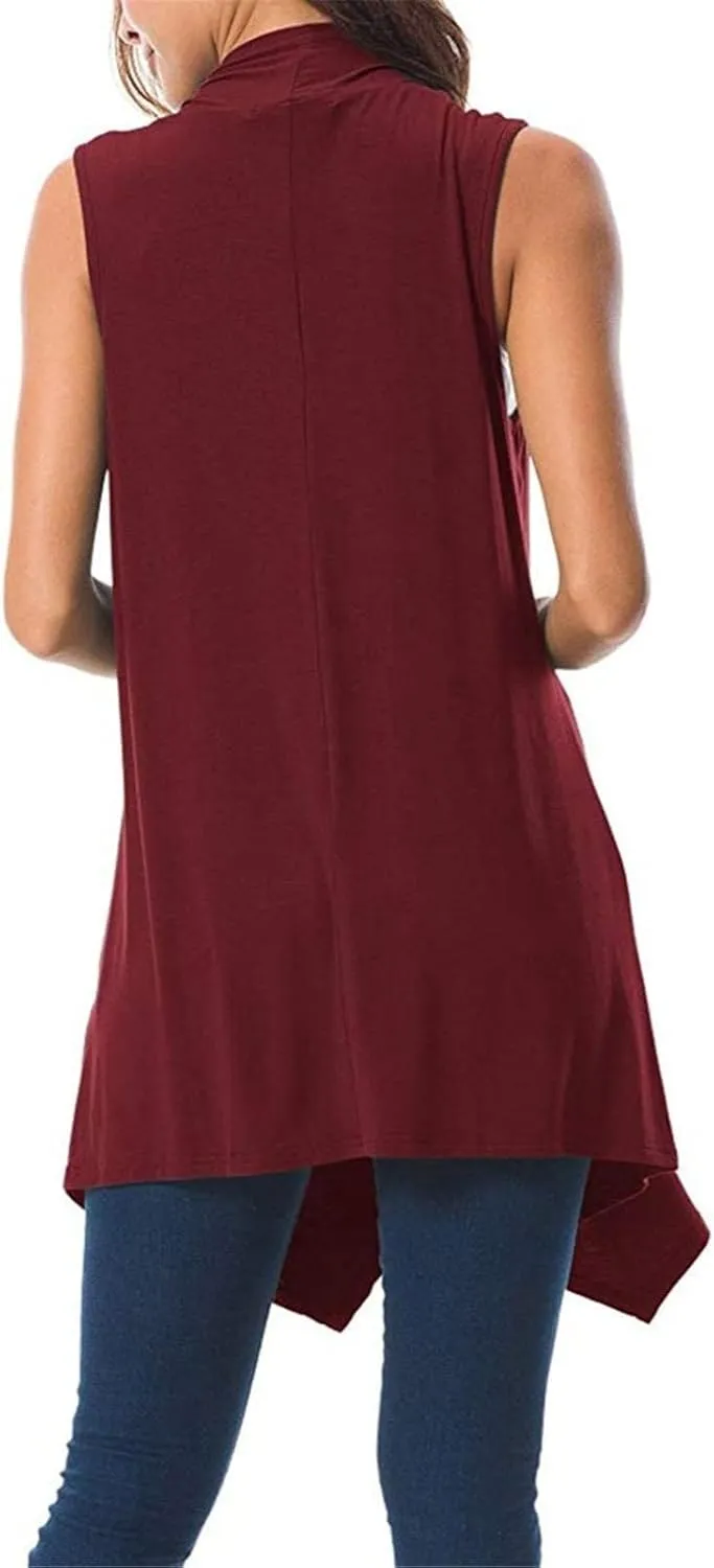 Binmer Womens Long Vests Sleeveless Draped Lightweight Open Front Cardigan Duster 2024 Summer Casual Asymmetric Hem Cover Up