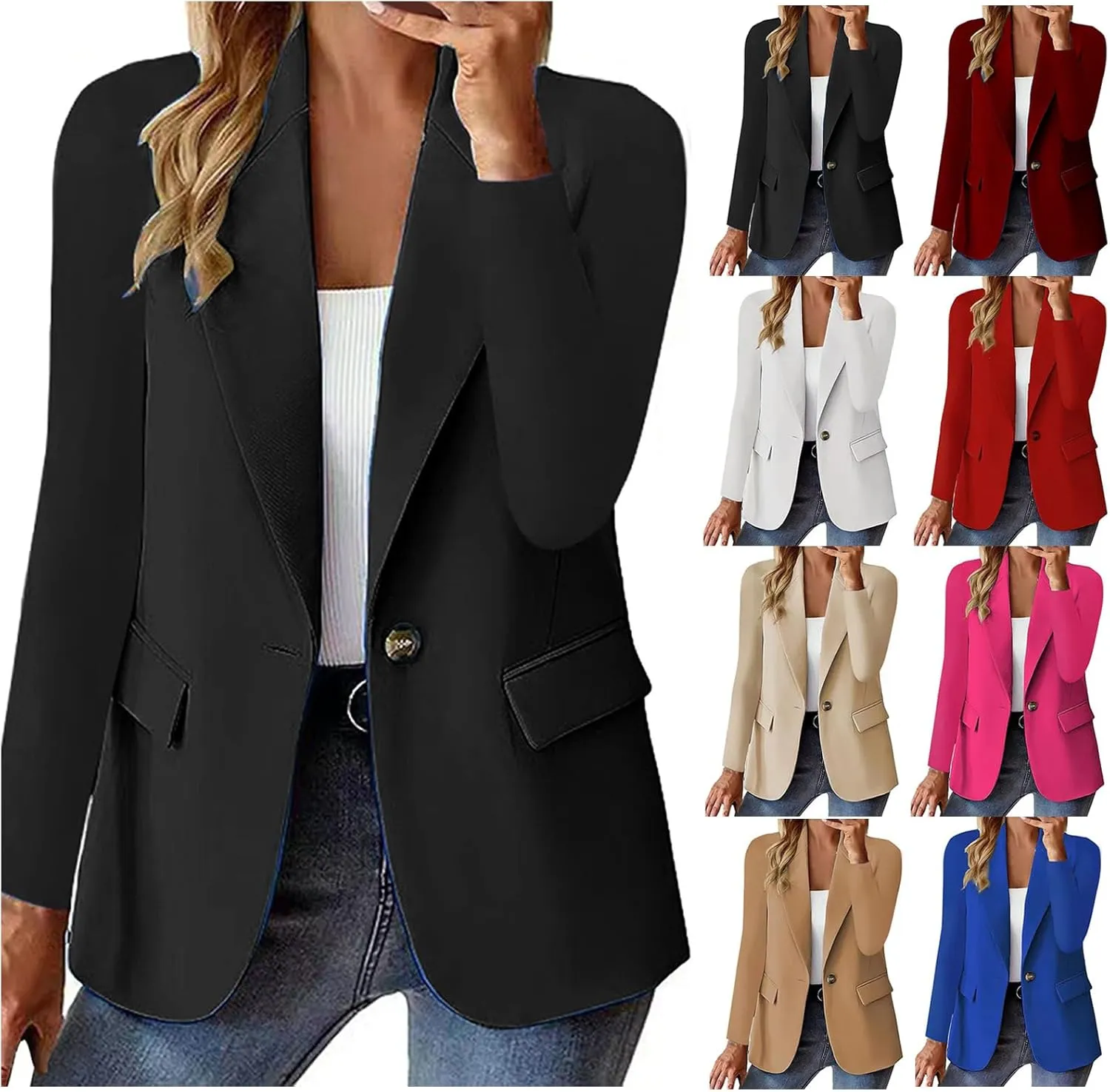 Blazers for Women 2025 Summer Open Front Long Sleeve Slim Fit Suit Jackets Lightweight Office Business Casual Jackets