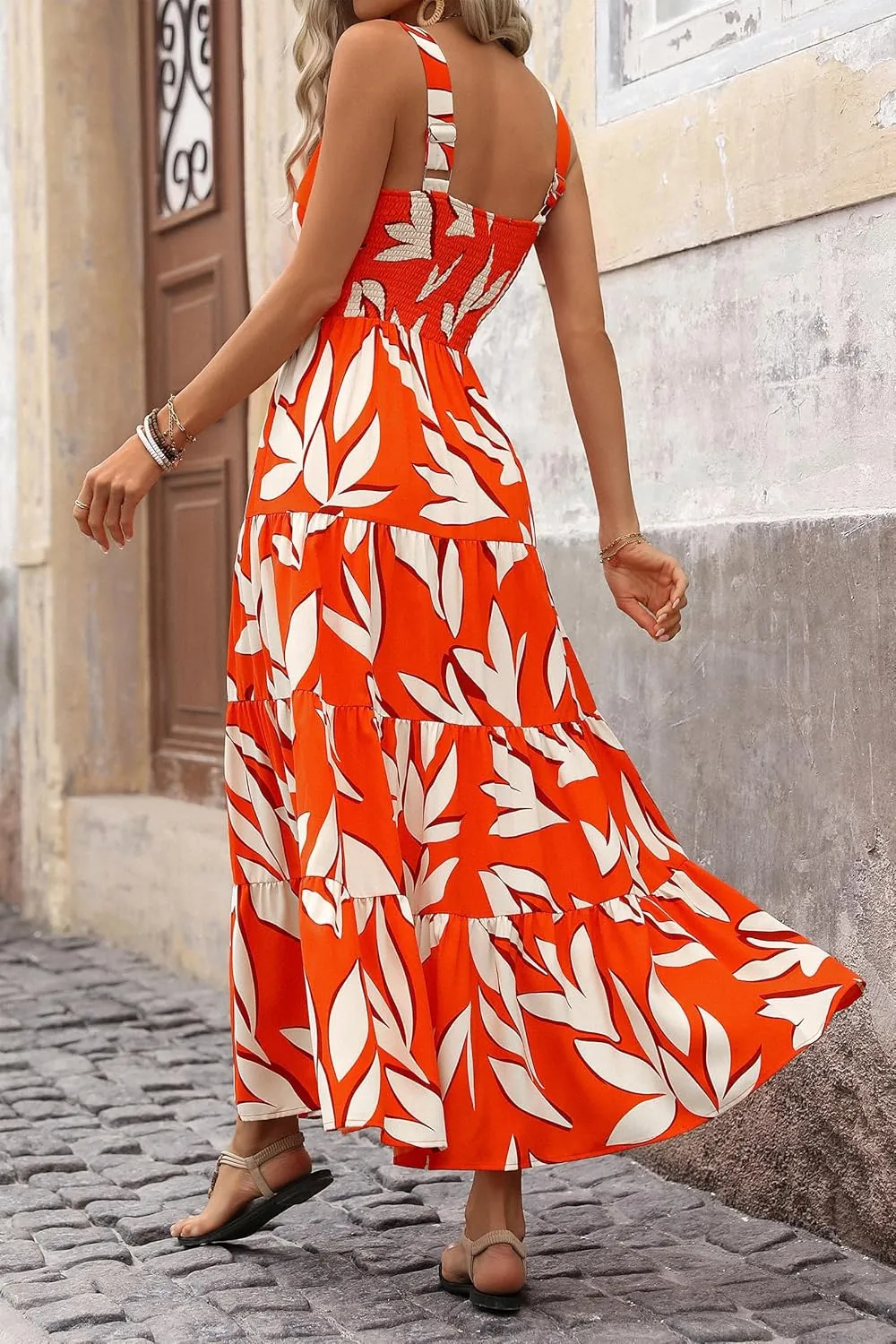 Boho Dresses for Women 2025 Summer Sleeveless Square Neck Midi Floral Long Dress Elegant Beach Vacation Dresses
