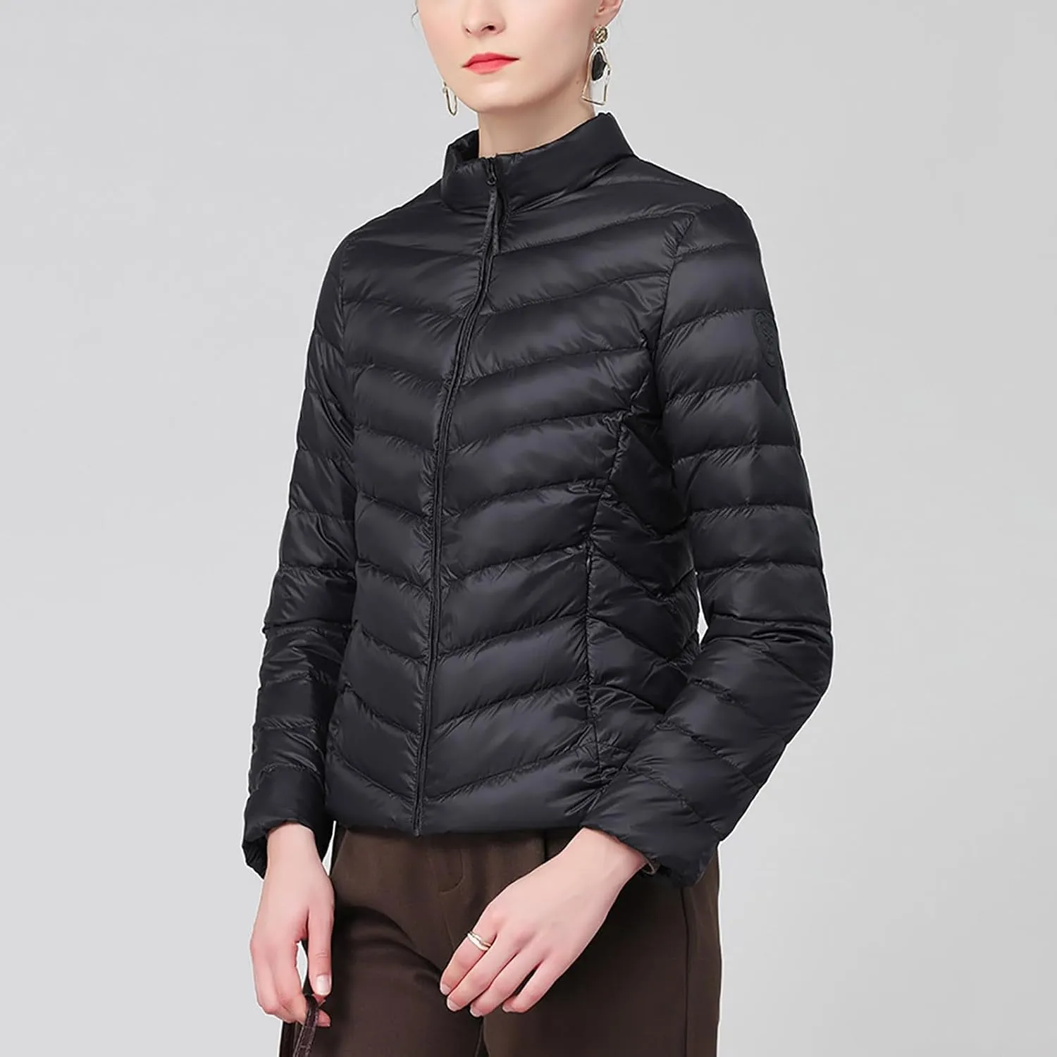 Borniu Women's Lightweight Puffer Jacket Stand Collar Zip Up Quilted Winter Coat Casual Slim Fit Warm Down Jackets