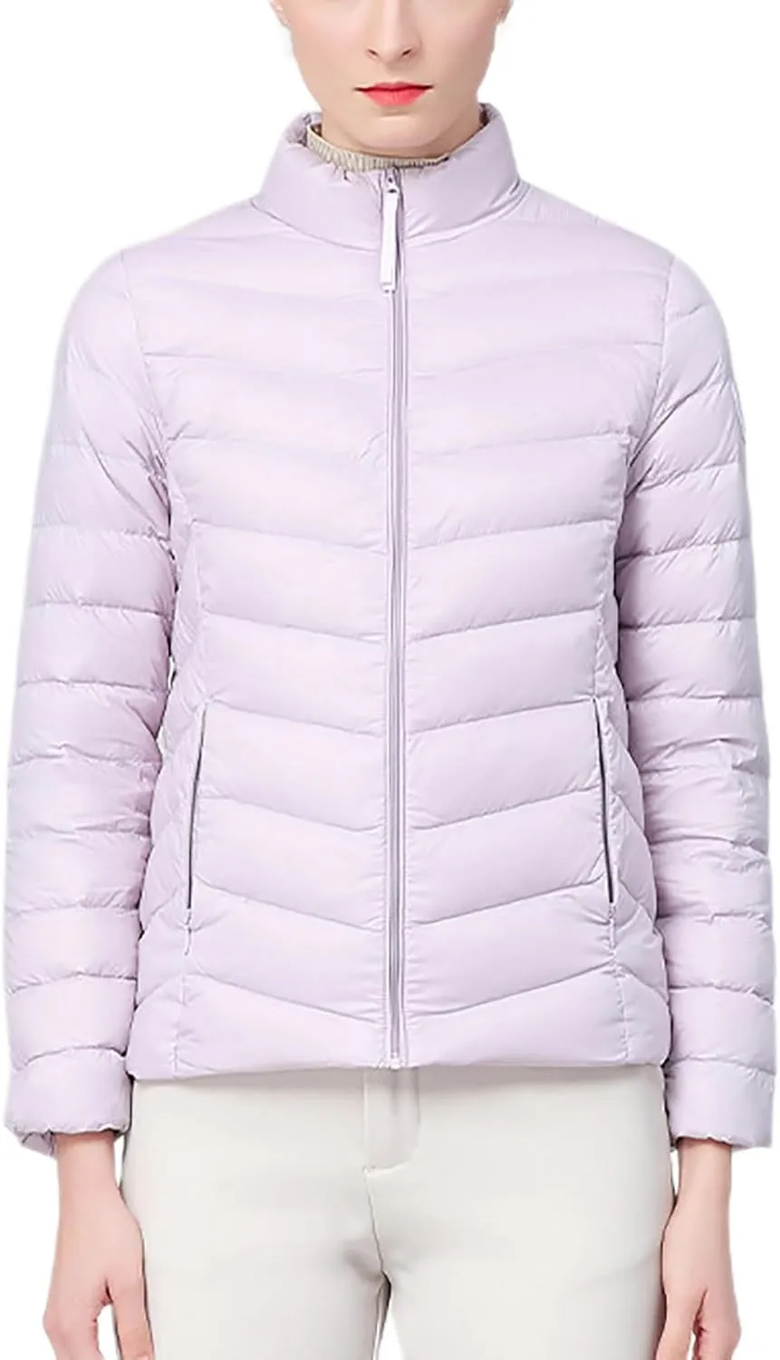 Borniu Women's Lightweight Puffer Jacket Stand Collar Zip Up Quilted Winter Coat Casual Slim Fit Warm Down Jackets