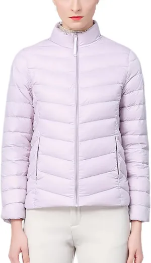 Borniu Women's Lightweight Puffer Jacket Stand Collar Zip Up Quilted Winter Coat Casual Slim Fit Warm Down Jackets