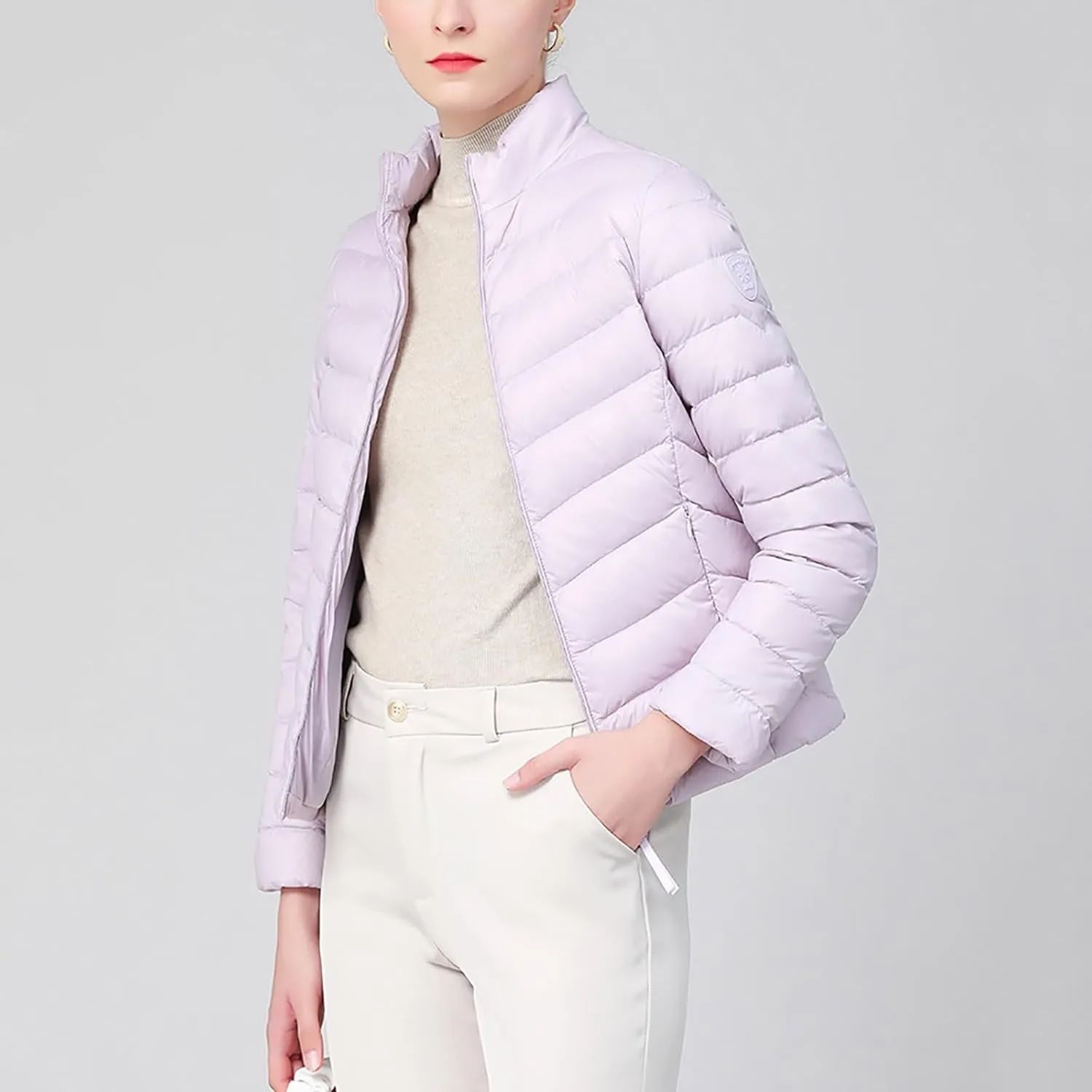 Borniu Women's Lightweight Puffer Jacket Stand Collar Zip Up Quilted Winter Coat Casual Slim Fit Warm Down Jackets