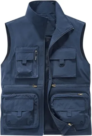 Cambkatl Men's Lightweight Utility Fishing Vest Outdoor Work Safari Travel Photo Casual Sleeveless Cargo Jacket Multi Pockets