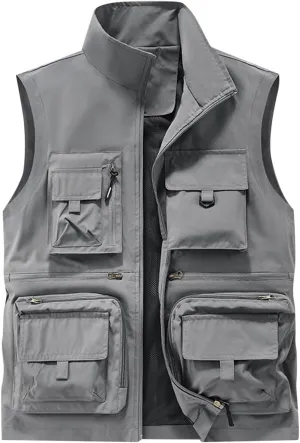 Cambkatl Men's Lightweight Utility Fishing Vest Outdoor Work Safari Travel Photo Casual Sleeveless Cargo Jacket Multi Pockets