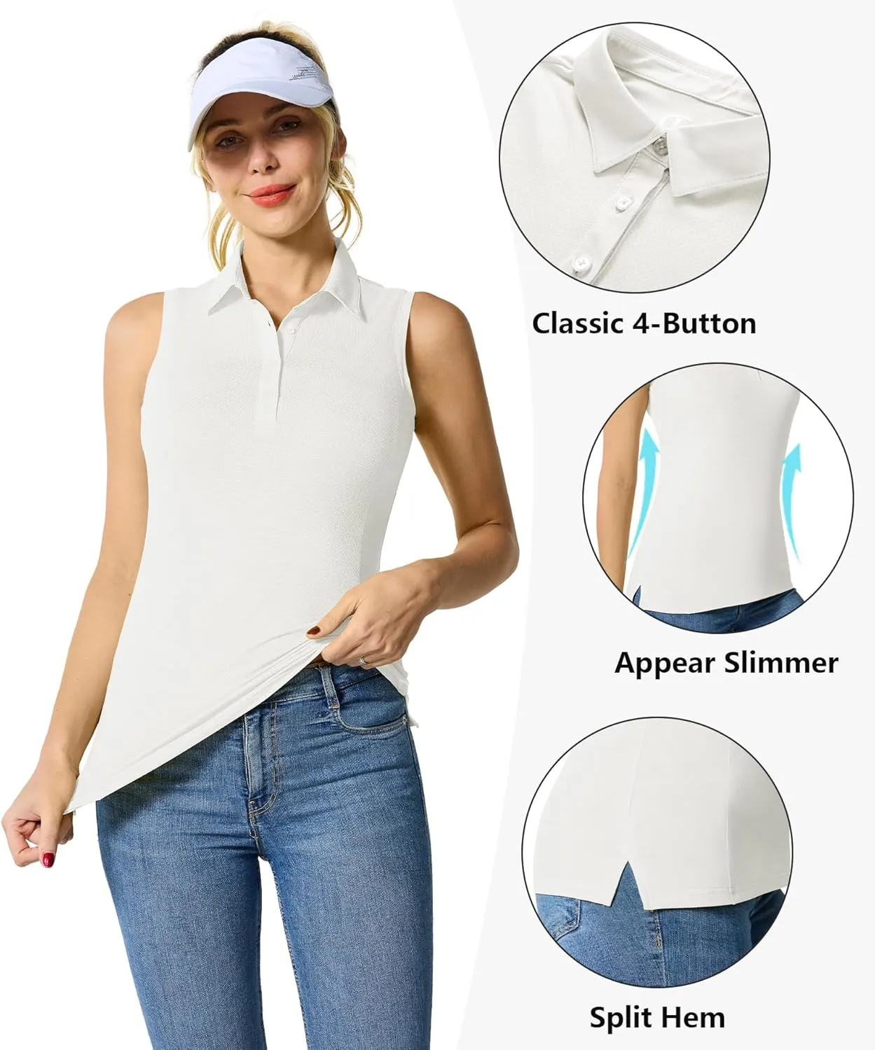 Casei Women's Sleeveless Golf Polo Shirts UPF 50  Quick Dry Collared Polo Shirts Athletic Tank Tops Shirts