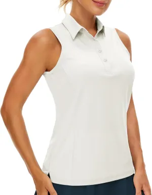 Casei Women's Sleeveless Golf Polo Shirts UPF 50  Quick Dry Collared Polo Shirts Athletic Tank Tops Shirts