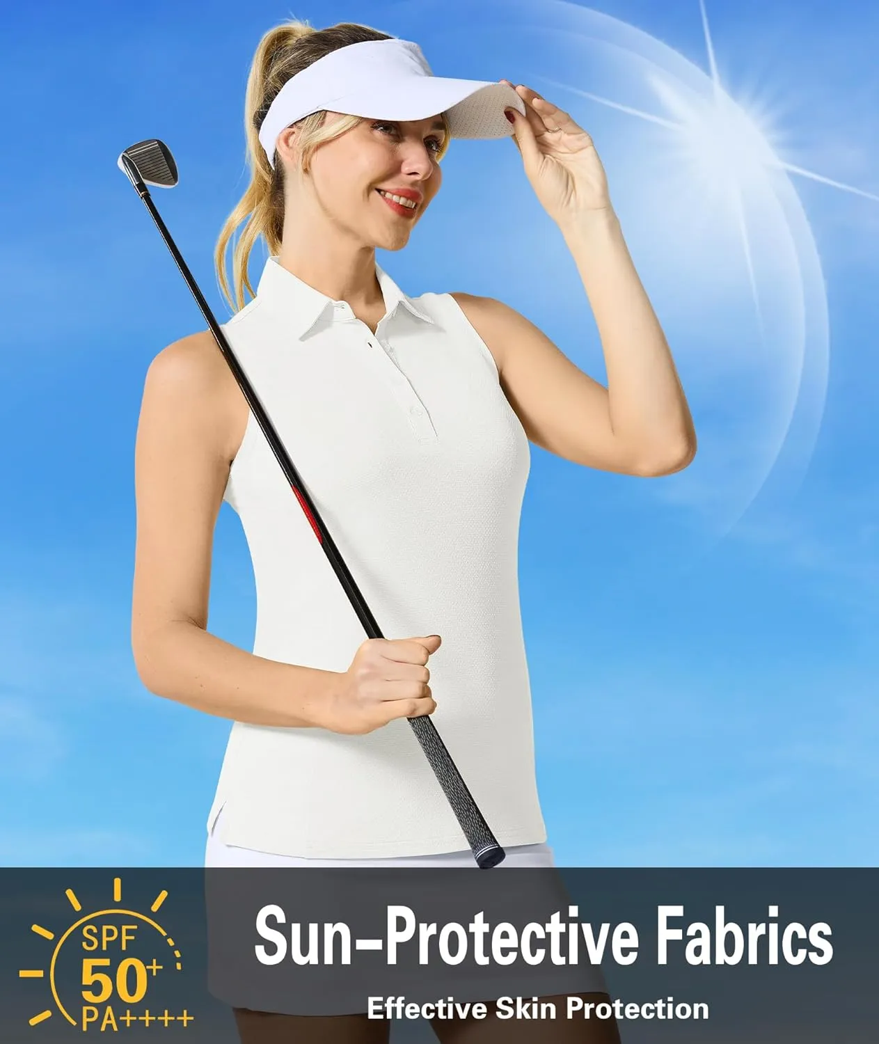 Casei Women's Sleeveless Golf Polo Shirts UPF 50  Quick Dry Collared Polo Shirts Athletic Tank Tops Shirts