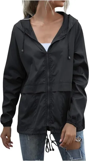 Cdiecer Womens Rain Jacket Lightweight Spring Jackets Hooded Windbreaker Waterproof Raincoat Adjustable Rain Coats