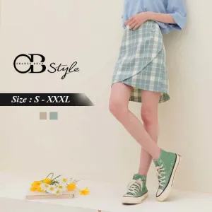 CHECKED BUTTON DESIGN A-LINE MINI SKIRTS