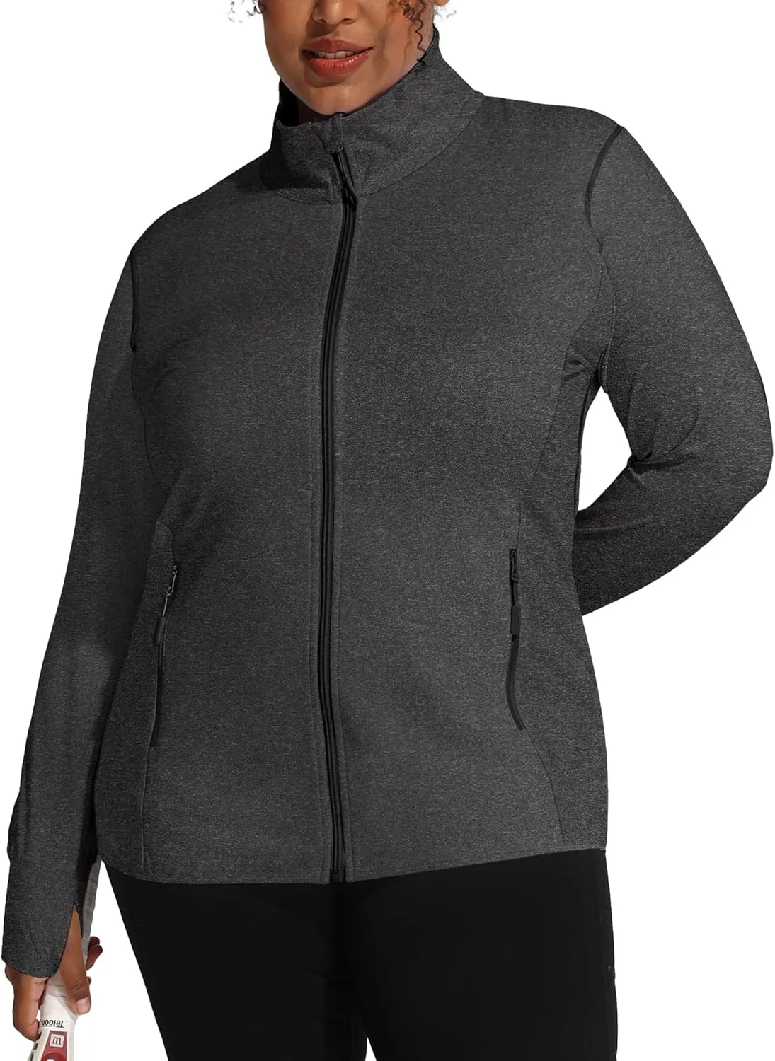 COOTRY Women's Plus Size Athletic Jackets Zip Up Lightweight Workout Running Track Jackets with Thumb Holes