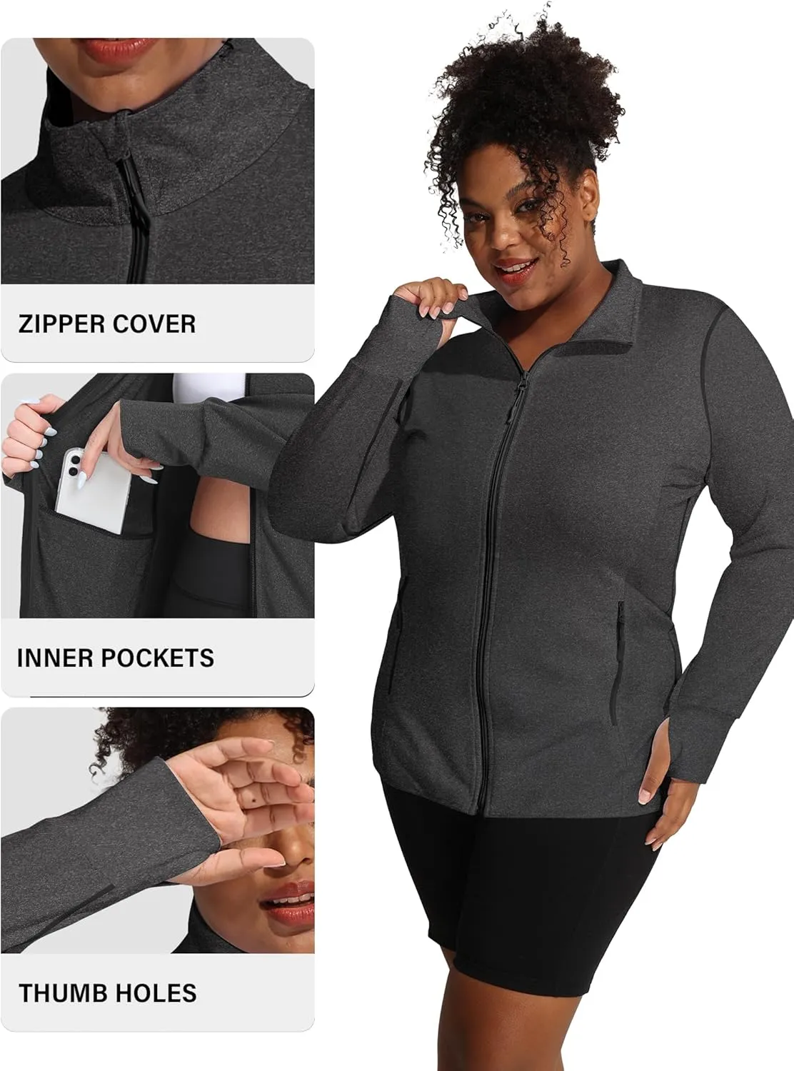 COOTRY Women's Plus Size Athletic Jackets Zip Up Lightweight Workout Running Track Jackets with Thumb Holes