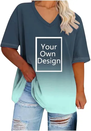 Custom T Shirts for Women, Womens Plus Size Tops Oversized V Neck Short Sleeve Summer Base Shirt Family T-Shirt