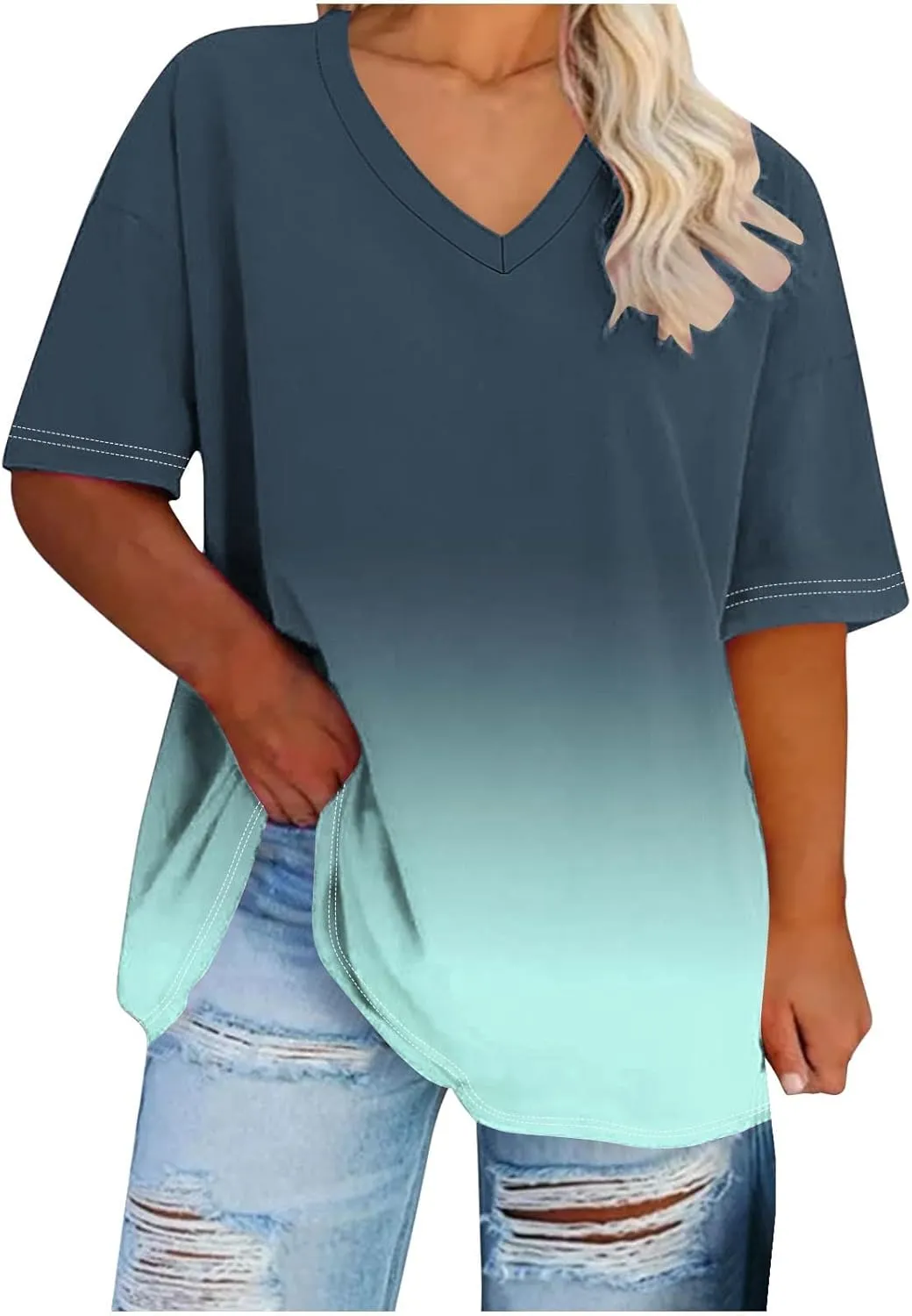 Custom T Shirts for Women, Womens Plus Size Tops Oversized V Neck Short Sleeve Summer Base Shirt Family T-Shirt