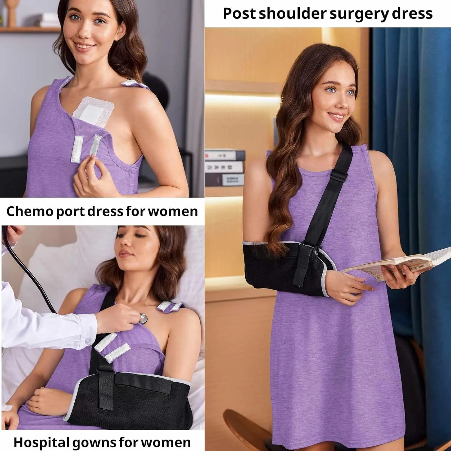 Deyeek Women's Post Shoulder Surgery Dress Full Tear Away Sleeveless Tank Dress After Rotator Cuff Adaptive Clothing