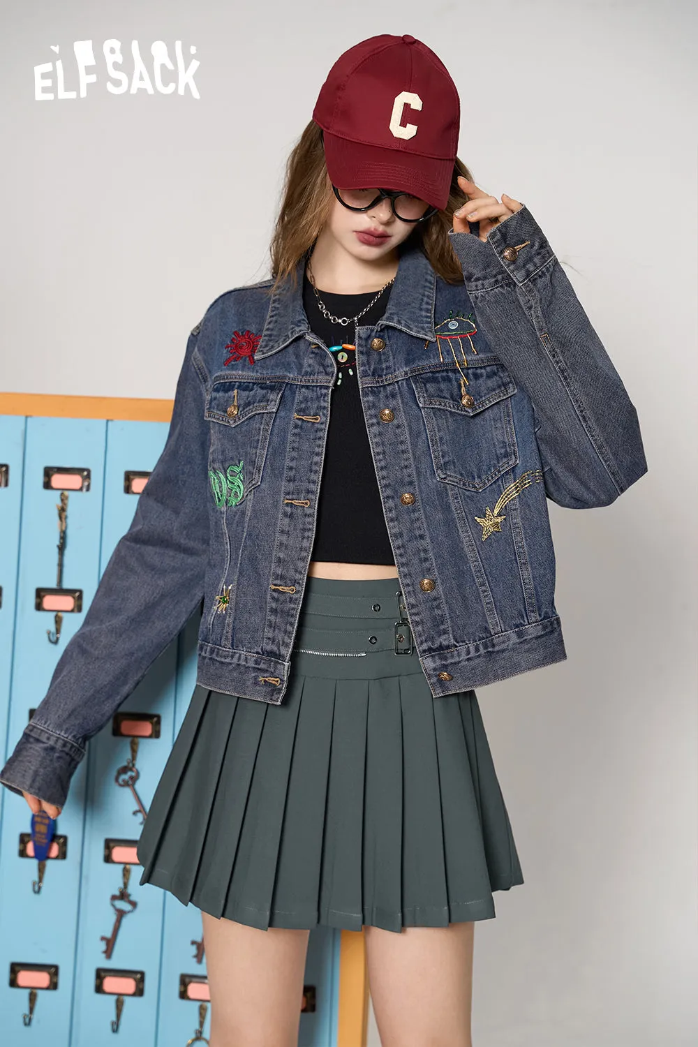 ELFSACK 2024 Autumn New Arrive College style grey high waist a-line plaid pleated double belt design short skirt for women