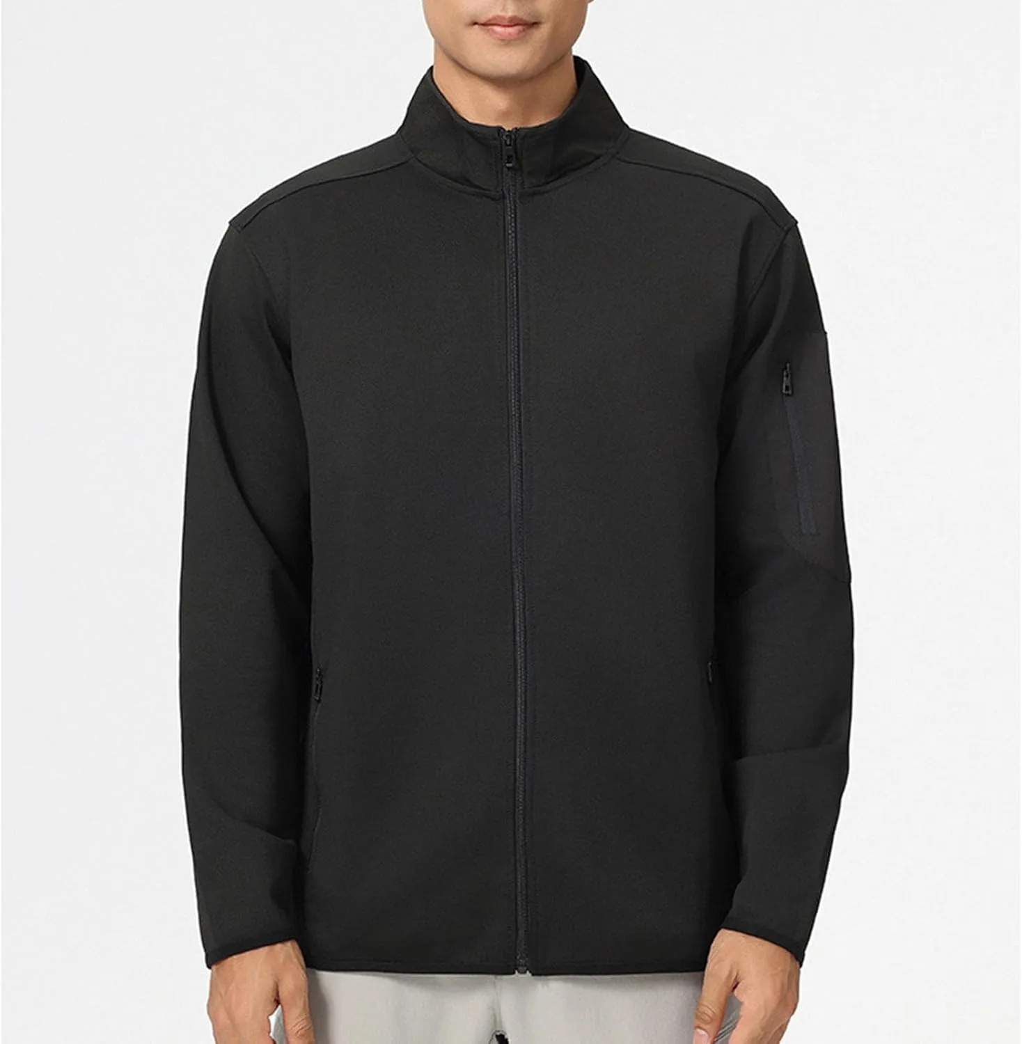 Finelylove Mens Track Jackets Lightweight Zip Up Stand Collar Running Athletic Jacket Active Outwear with Phone Pocket