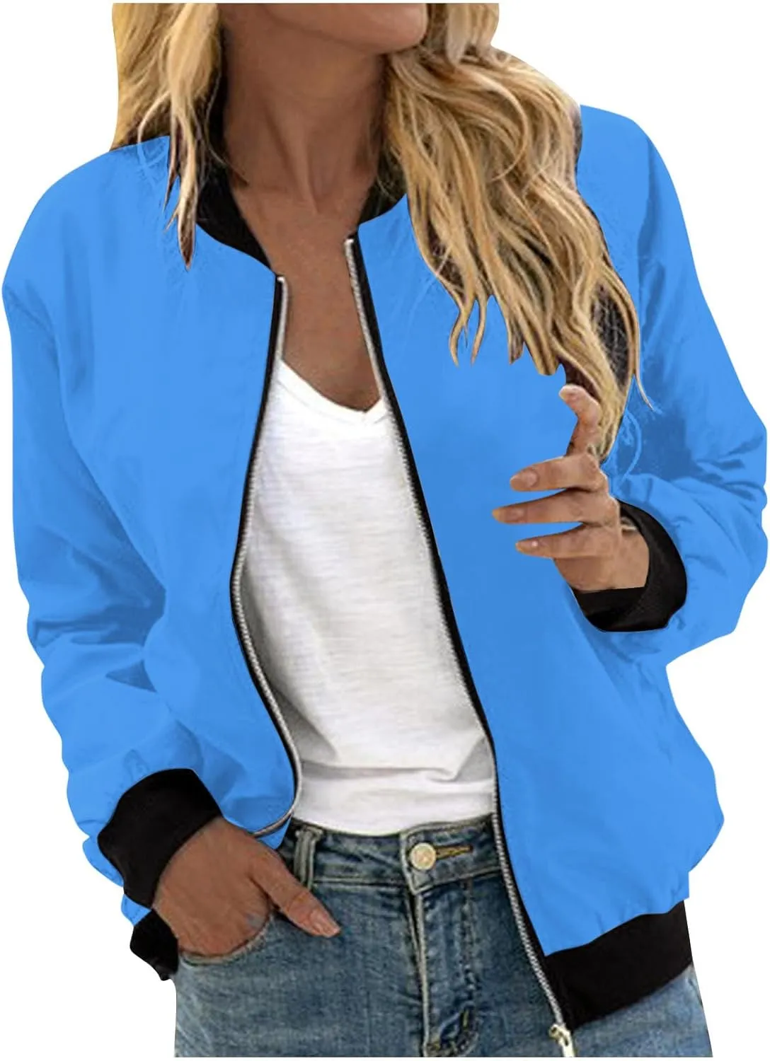 Firzero Womens Jackets Dressy Casual Bomber Jackets Casual Zip Up Fall Coat Long Sleeve Windbreaker Lightweight Fall Jackets