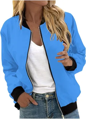 Firzero Womens Jackets Dressy Casual Bomber Jackets Casual Zip Up Fall Coat Long Sleeve Windbreaker Lightweight Fall Jackets