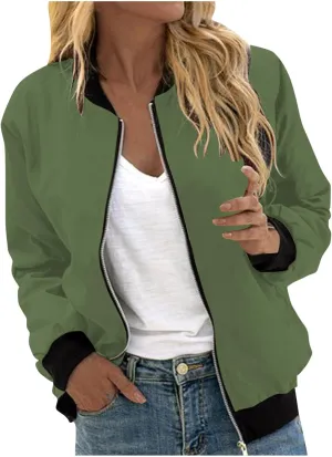 Firzero Womens Jackets Dressy Casual Bomber Jackets Casual Zip Up Fall Coat Long Sleeve Windbreaker Lightweight Fall Jackets