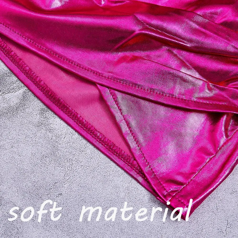 Girls Metallic Skirts Sparkle Shiny Toddler Baby Mini Ruched Skirts PU Faux Leather Short Skirt with Cute Headbands