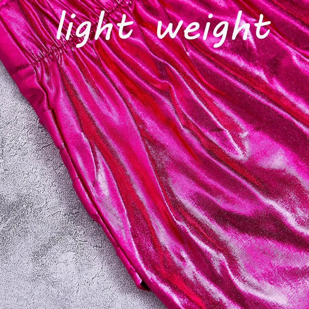Girls Metallic Skirts Sparkle Shiny Toddler Baby Mini Ruched Skirts PU Faux Leather Short Skirt with Cute Headbands