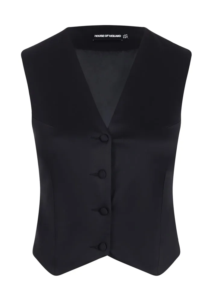 House of Holland Black Satin Tailored Waistcoat