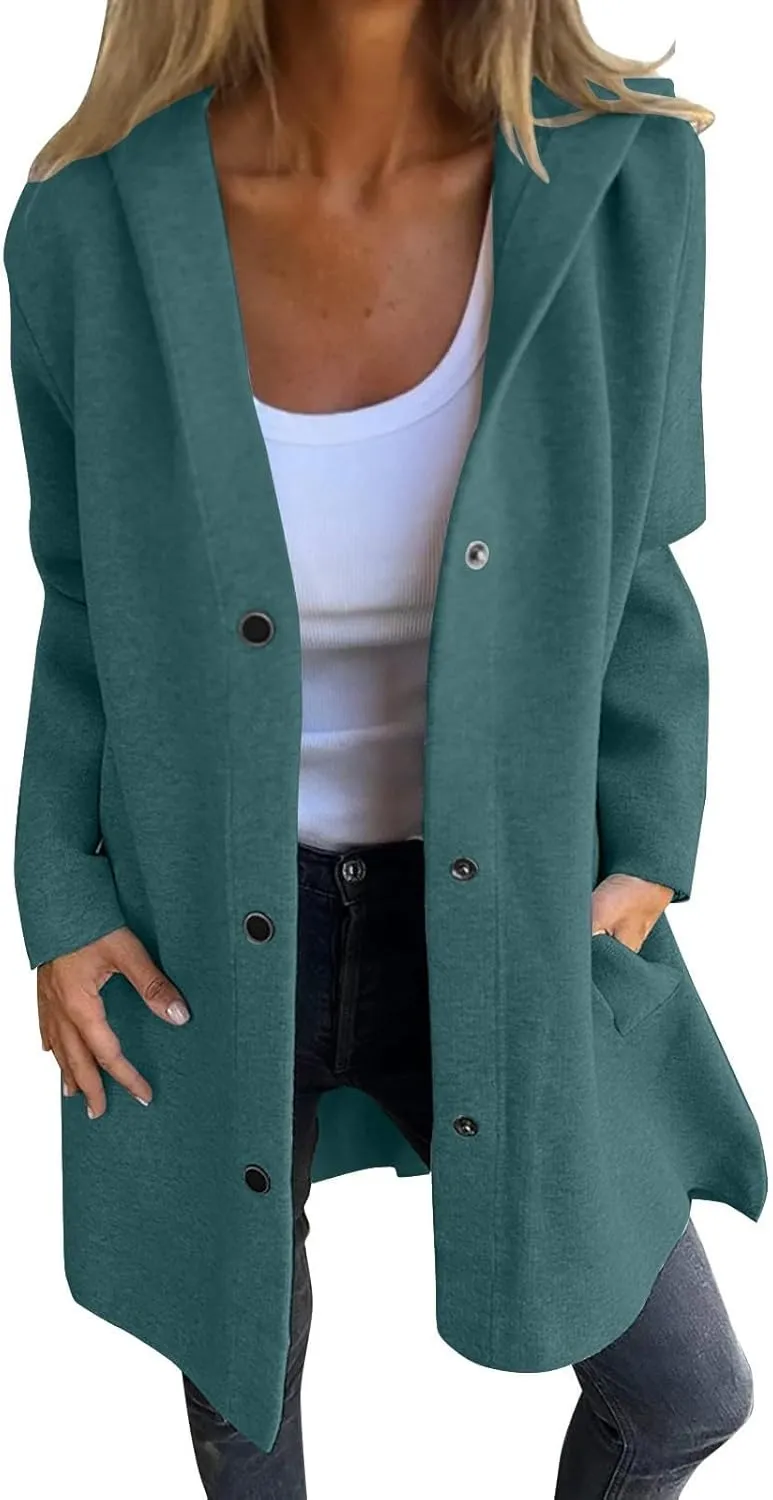 Jackets for Women Casual Single Breasted Hooded Jacket Long Sleeve Trench Coat 2024 Trendy Quilted Shackets