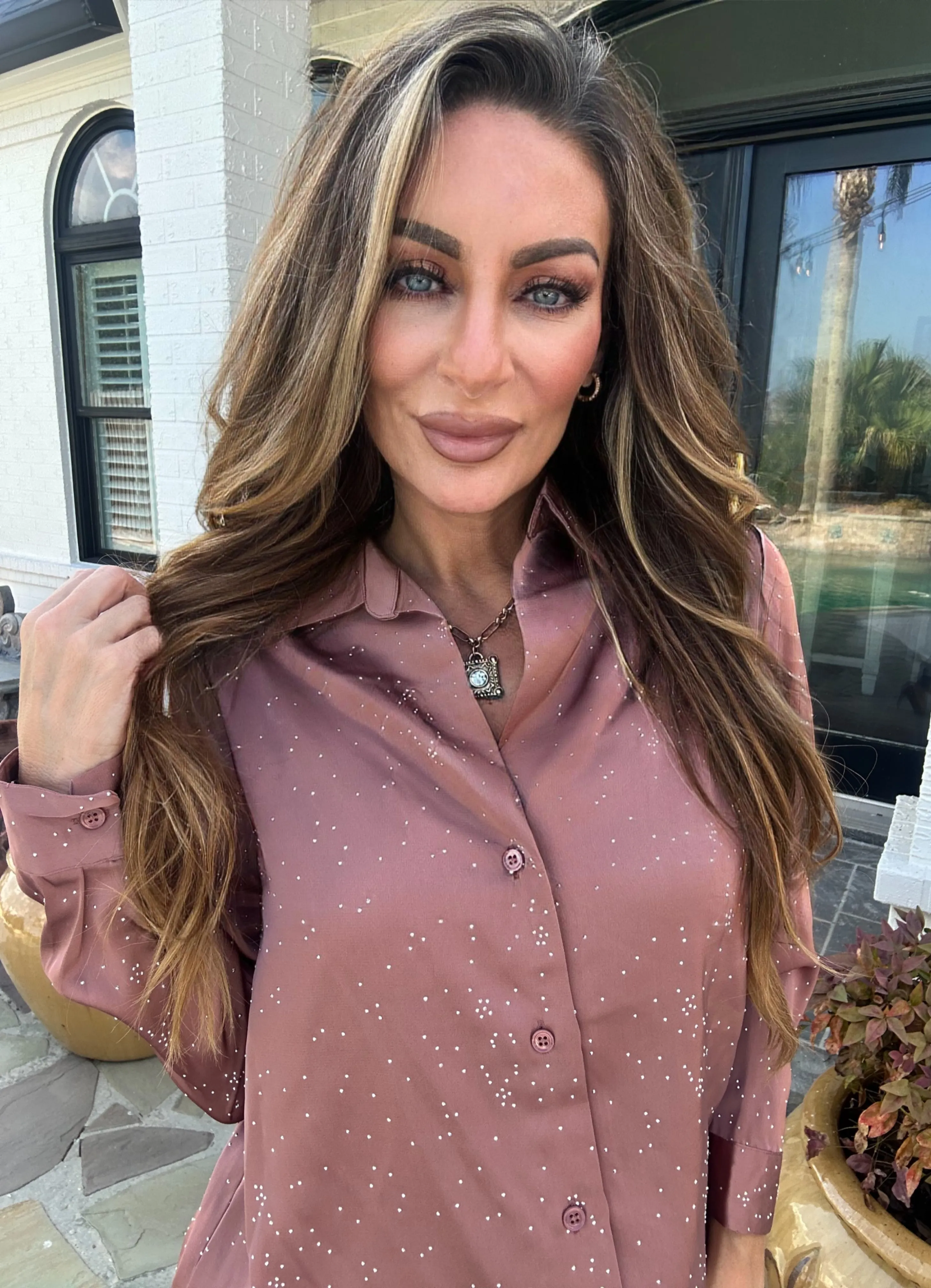 Jersi Hot Fix Button Down Blouse